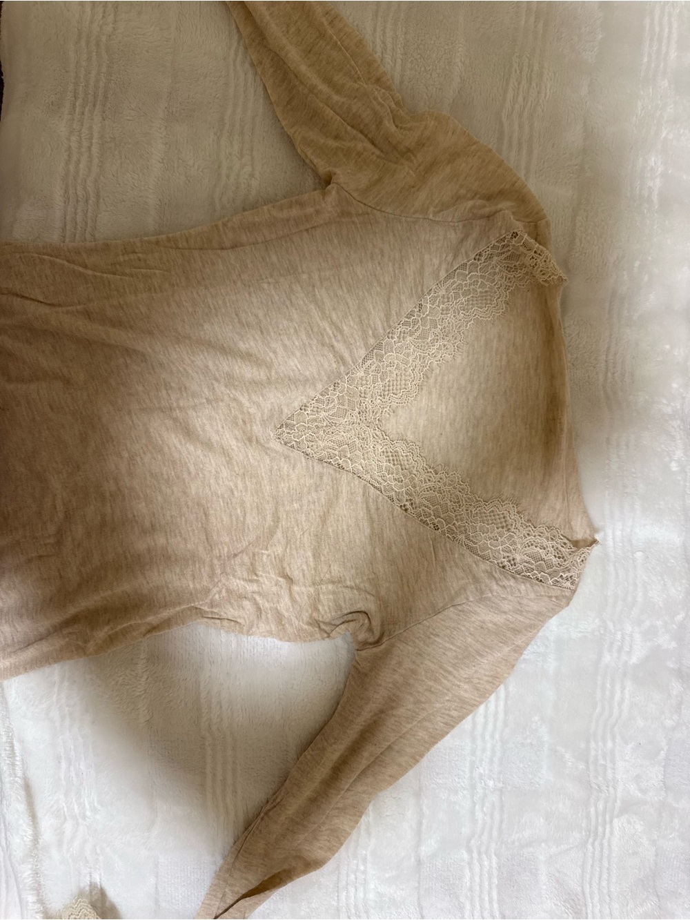 intimissimi Cream Lace-Trim Long Sleeve Chemise Top